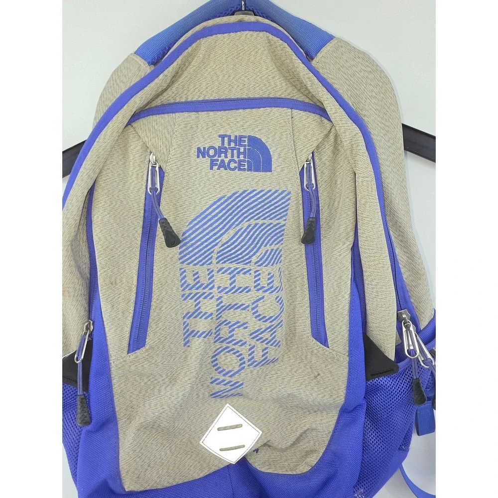 The North Face Backpack Tan Blue Heather Polyester School Hiking Bag
